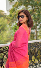 Piyari Fashion Handloom Cotton Blend Rani Pink Sequin Saree - Distacart