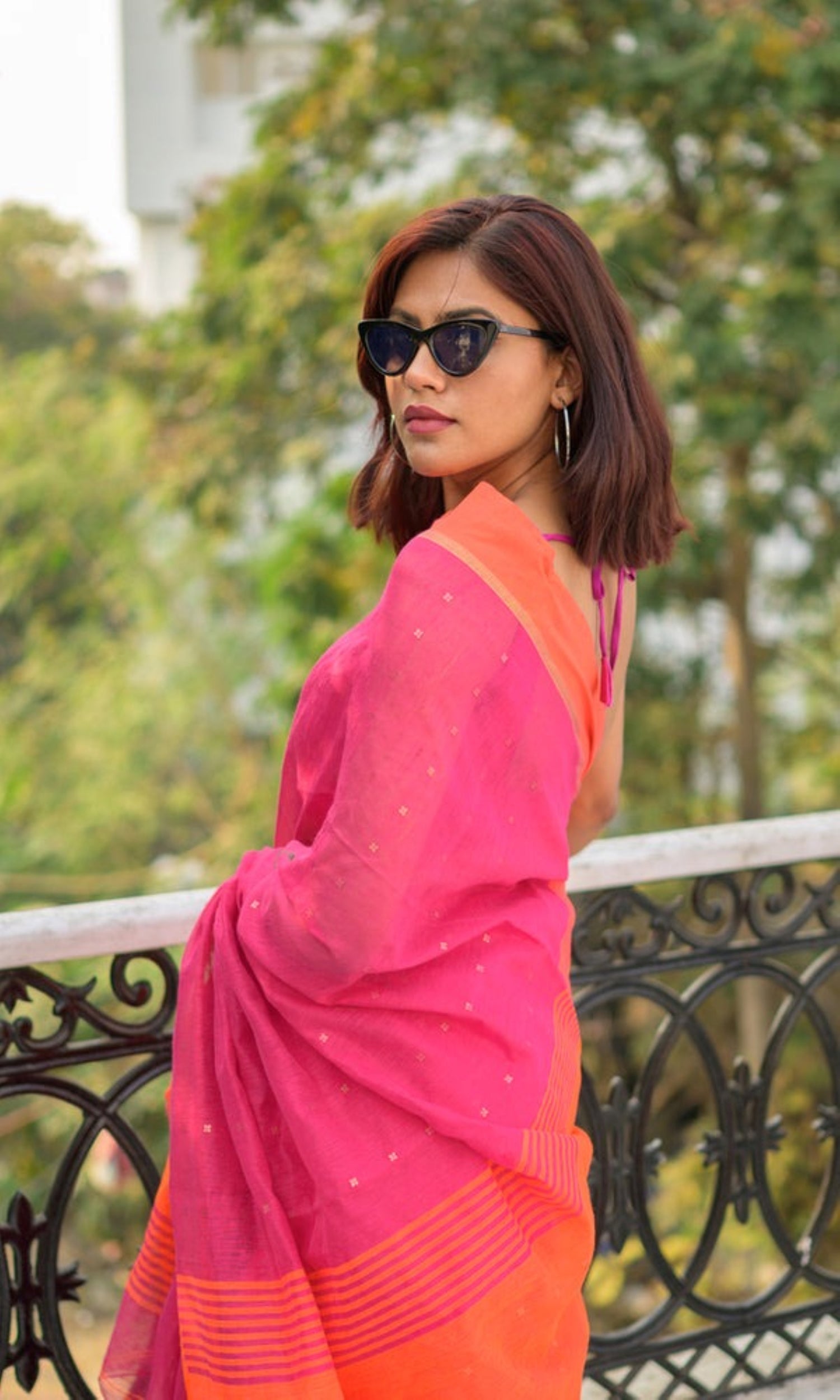Piyari Fashion Handloom Cotton Blend Rani Pink Sequin Saree - Distacart