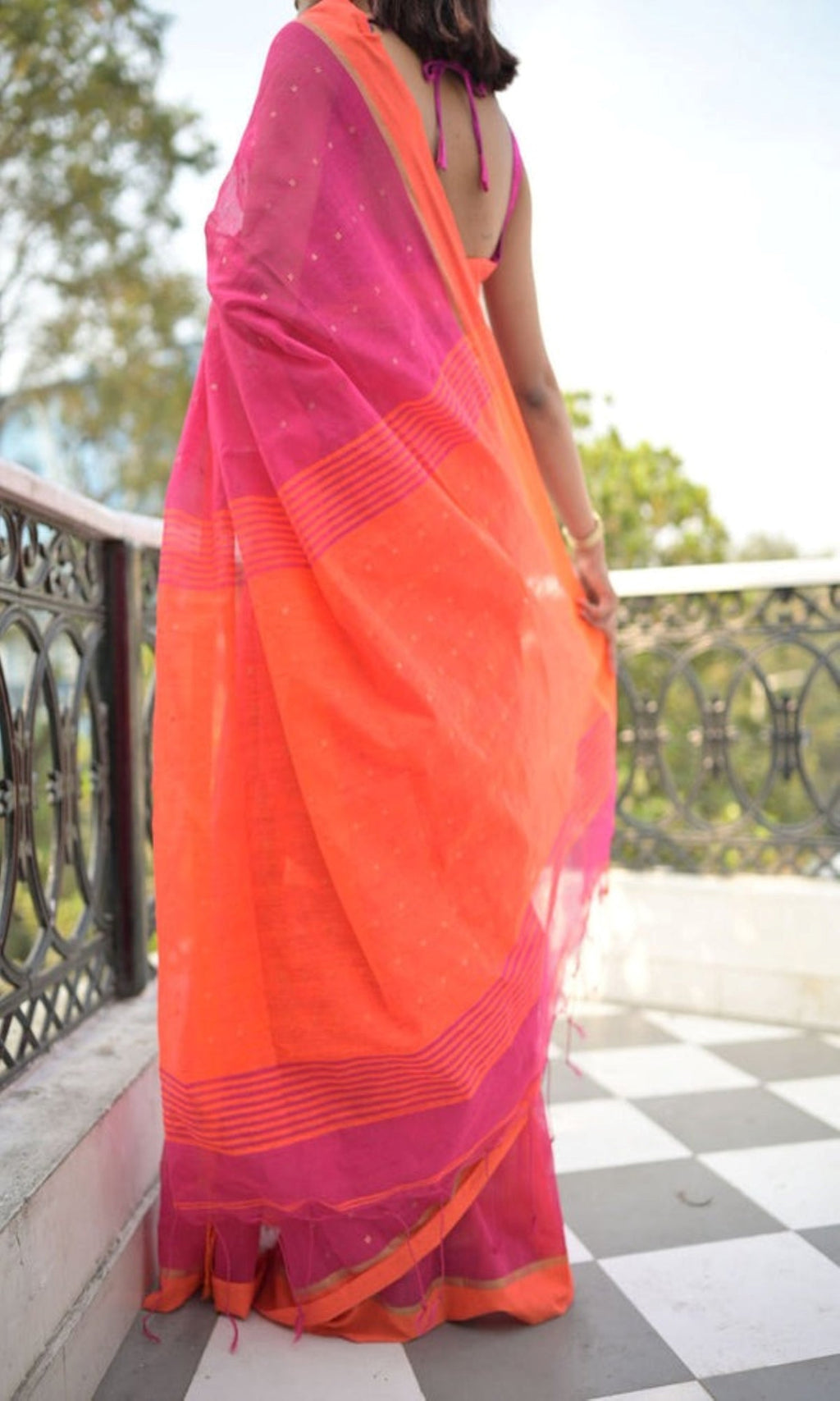 Piyari Fashion Handloom Cotton Blend Rani Pink Sequin Saree - Distacart