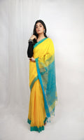 Piyari Fashion Handloom Cotton Blend Yellow Sequin Saree - Distacart