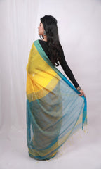 Piyari Fashion Handloom Cotton Blend Yellow Sequin Saree - Distacart