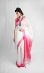 Piyari Fashion Handloom Cotton Blend White Sequin Saree - Distacart