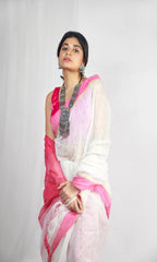 Piyari Fashion Handloom Cotton Blend White Sequin Saree - Distacart