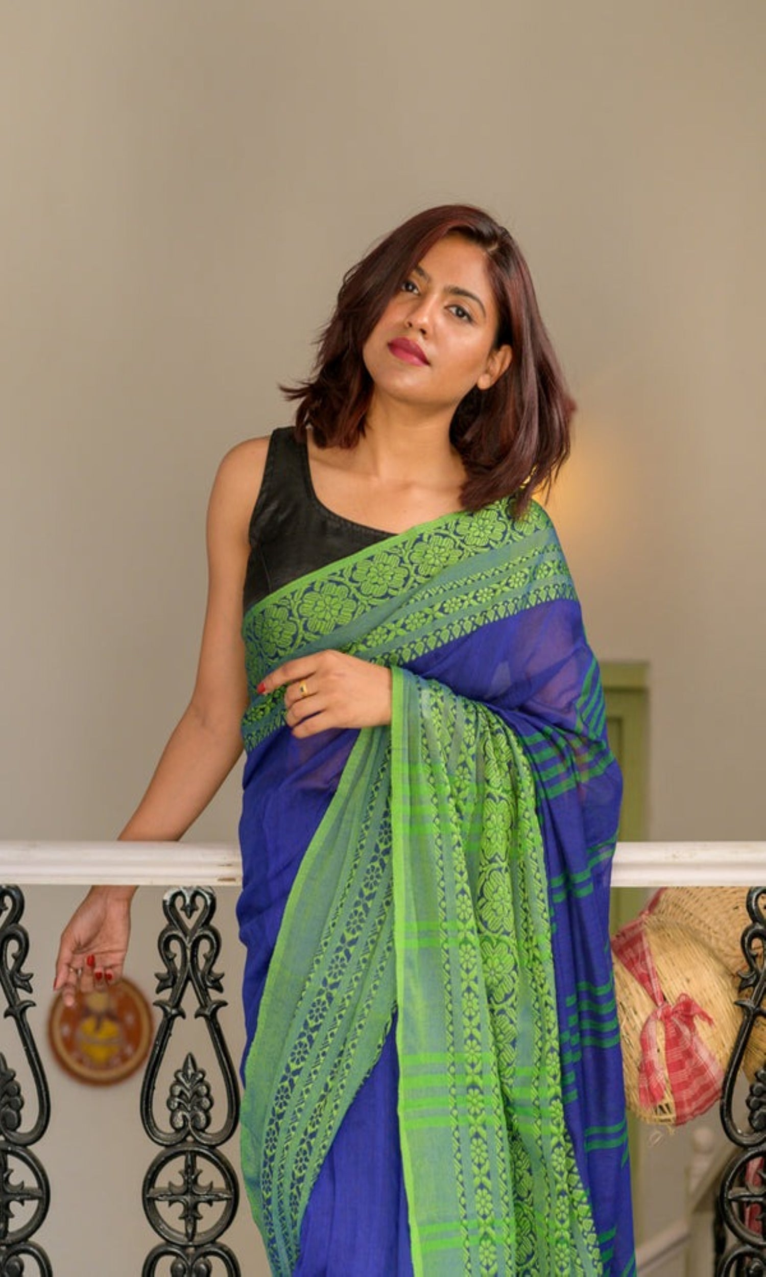 Piyari Fashion Handloom Blue Cotton Begampuri Saree - Distacart