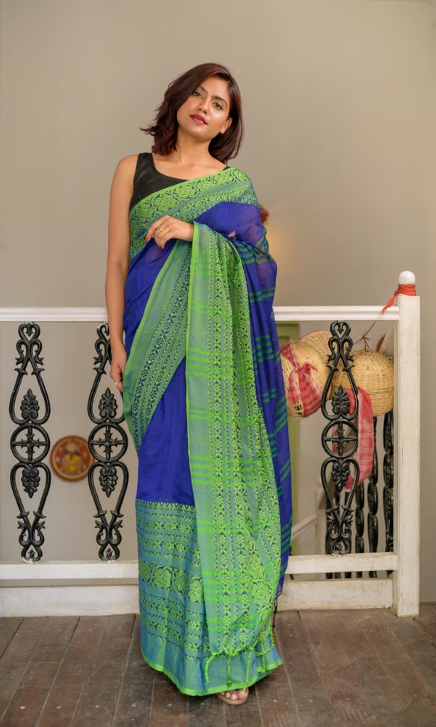 Piyari Fashion Handloom Blue Cotton Begampuri Saree - Distacart