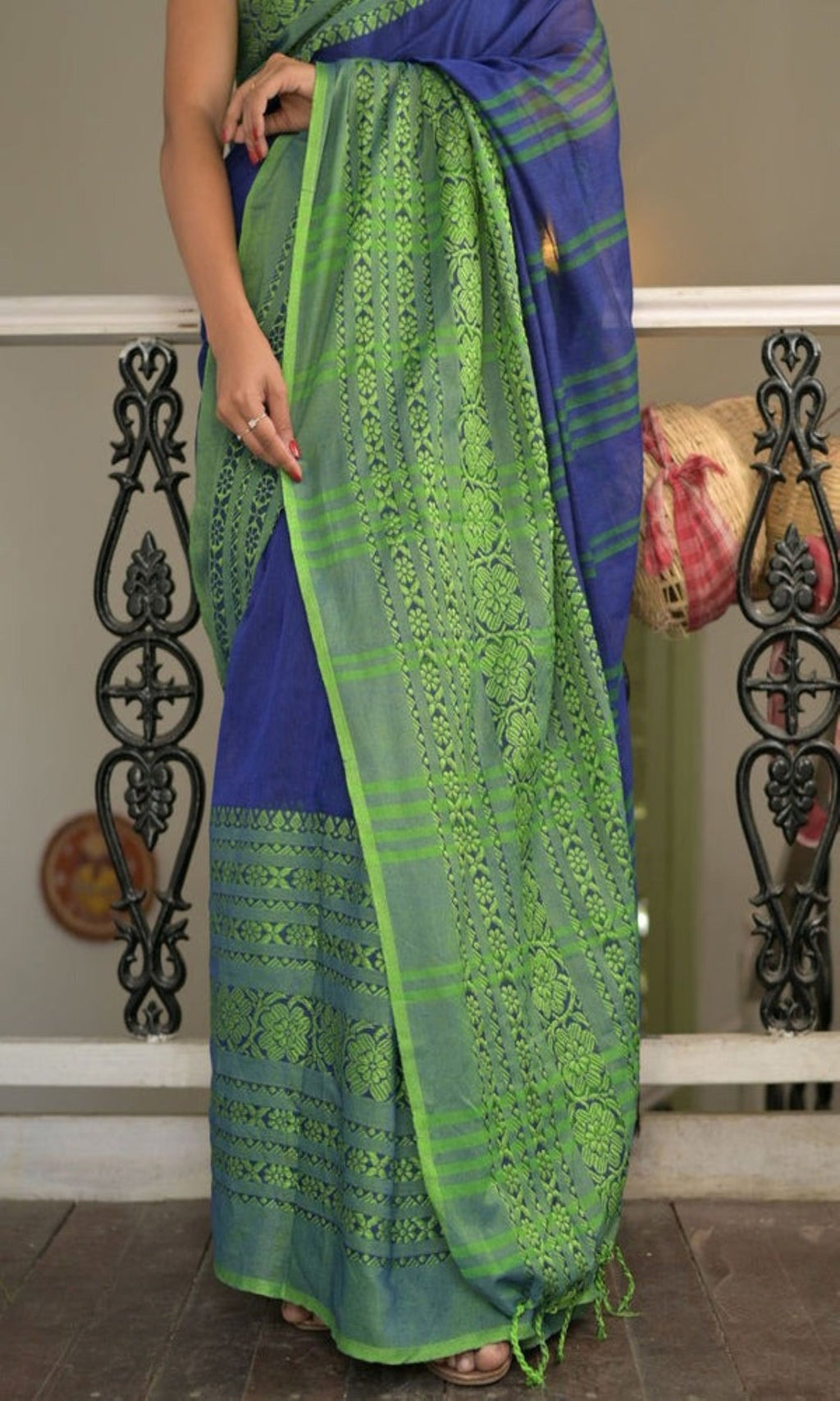 Piyari Fashion Handloom Blue Cotton Begampuri Saree - Distacart