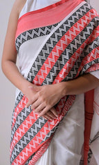 Piyari Fashion Handloom White Cotton Begampuri Saree - Distacart