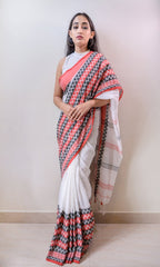 Piyari Fashion Handloom White Cotton Begampuri Saree - Distacart