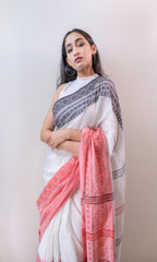 Piyari Fashion Handloom White Cotton Begampuri Saree - Distacart