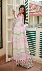 Piyari Fashion Handloom White Cotton Begampuri Saree - Distacart