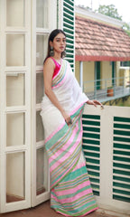 Piyari Fashion Handloom White Cotton Begampuri Saree - Distacart