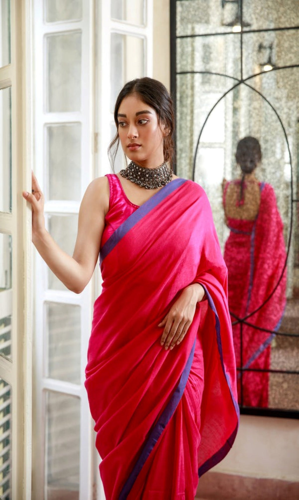 Piyari Fashion Handloom Rani Pink Cotton Saree - Distacart