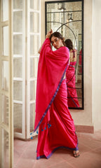 Piyari Fashion Handloom Rani Pink Cotton Saree - Distacart