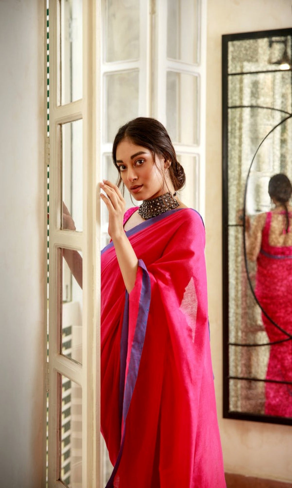 Piyari Fashion Handloom Rani Pink Cotton Saree - Distacart