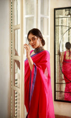 Piyari Fashion Handloom Rani Pink Cotton Saree - Distacart
