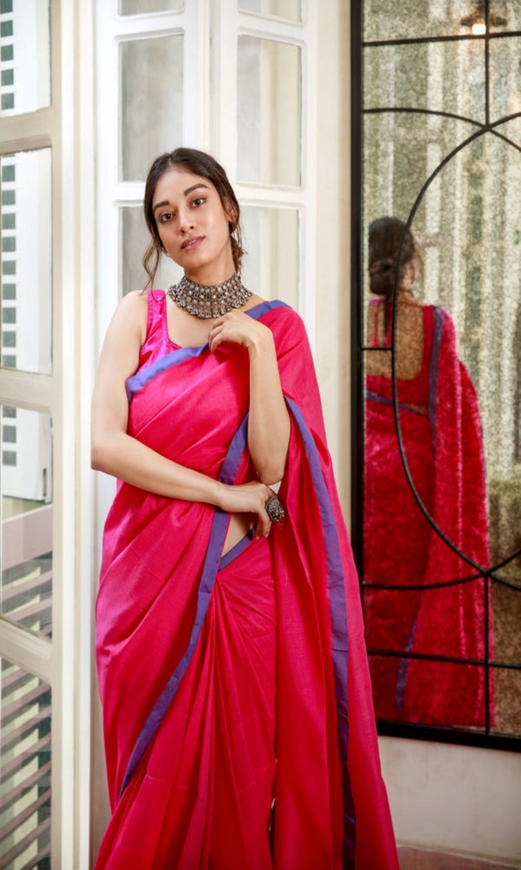 Piyari Fashion Handloom Rani Pink Cotton Saree - Distacart