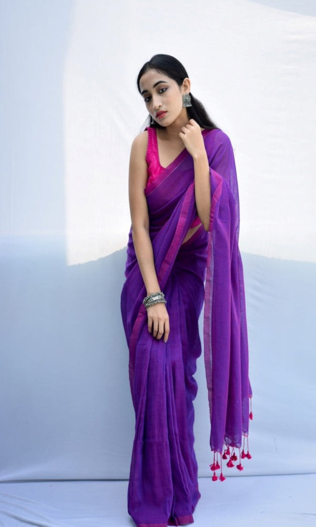 Piyari Fashion Handloom Purple Cotton Saree - Distacart