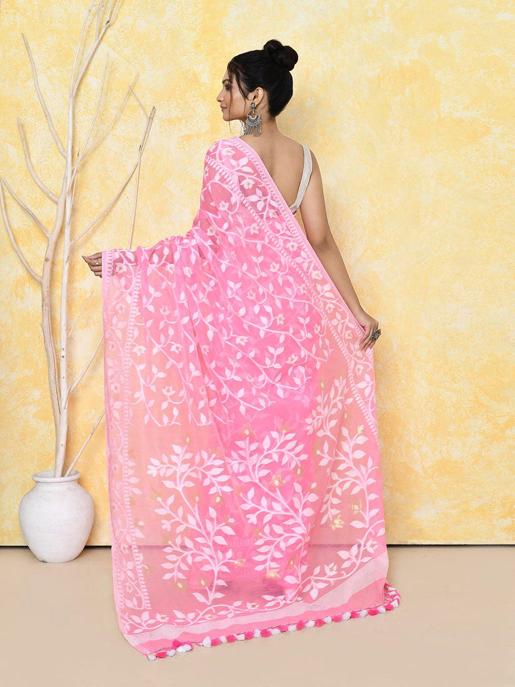 Piyari Fashion Women's Pink Cotton Silk Jamdani Saree - Distacart