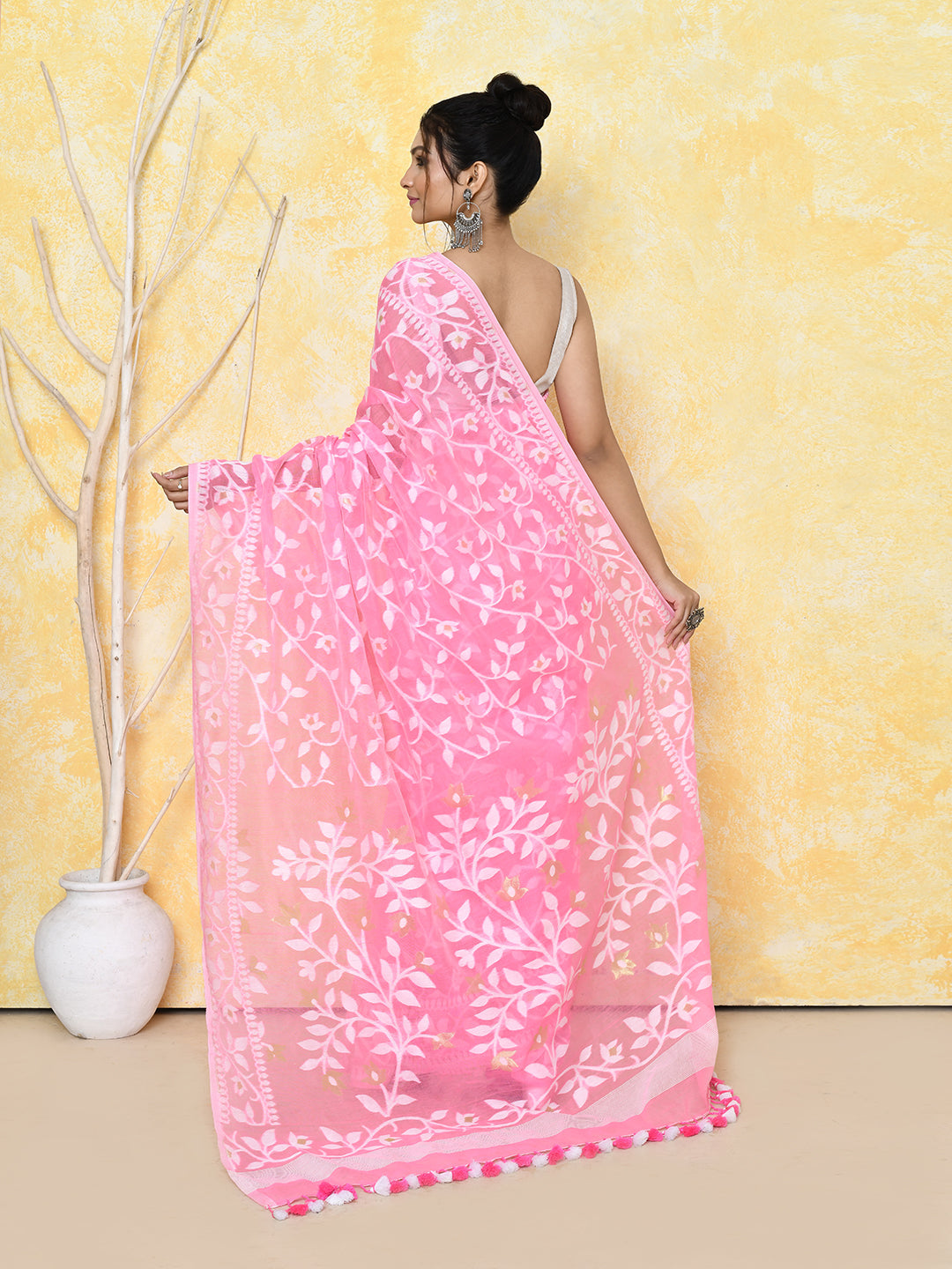 Piyari Fashion Women's Pink Cotton Silk Jamdani Saree - Distacart