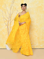 Piyari Fashion Women's Yellow Cotton Silk Jamdani Saree - Distacart