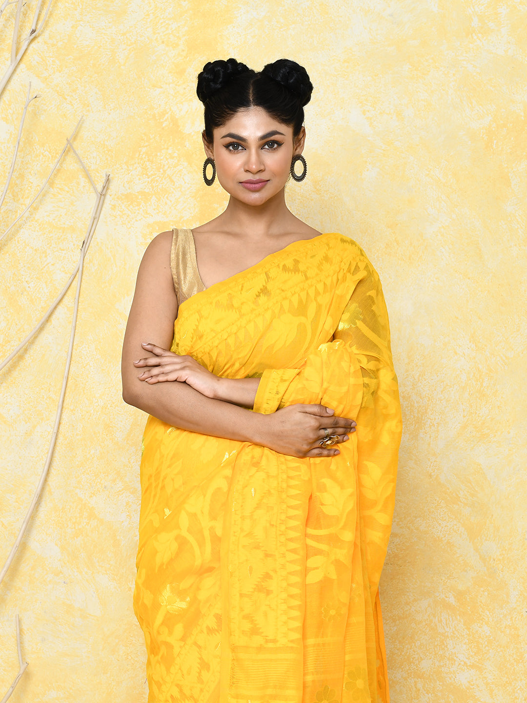 Piyari Fashion Women's Yellow Cotton Silk Jamdani Saree - Distacart