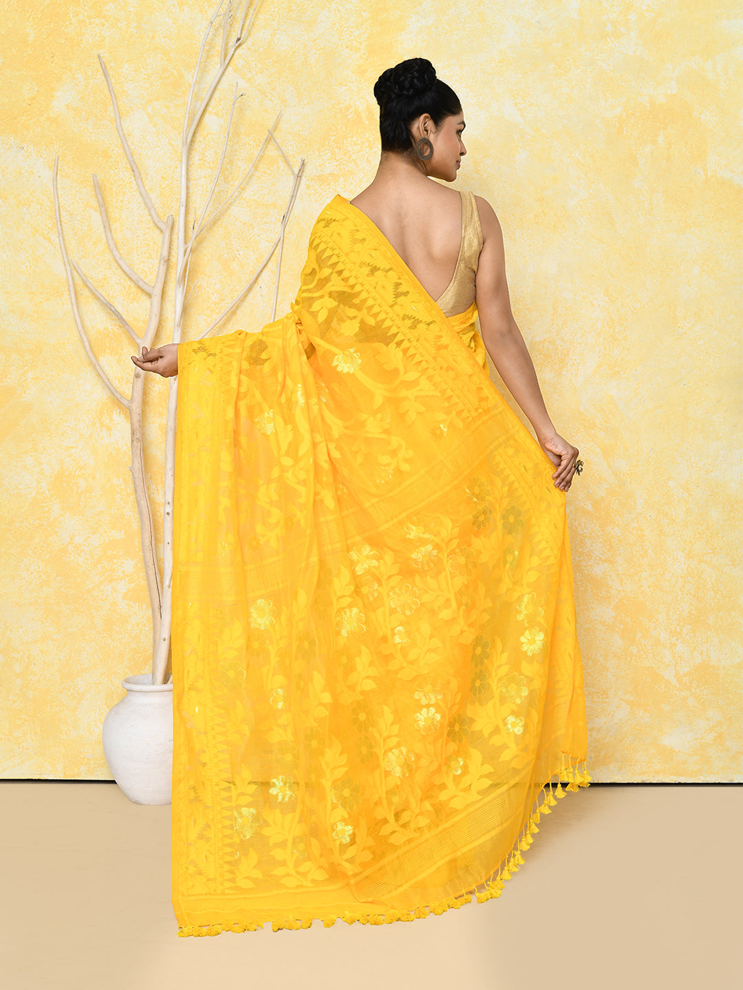 Piyari Fashion Women's Yellow Cotton Silk Jamdani Saree - Distacart