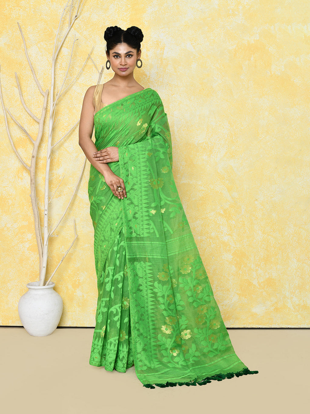 Piyari Fashion Women's Green Cotton Silk Jamdani Saree - Distacart