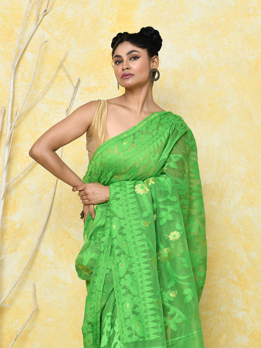 Piyari Fashion Women's Green Cotton Silk Jamdani Saree - Distacart