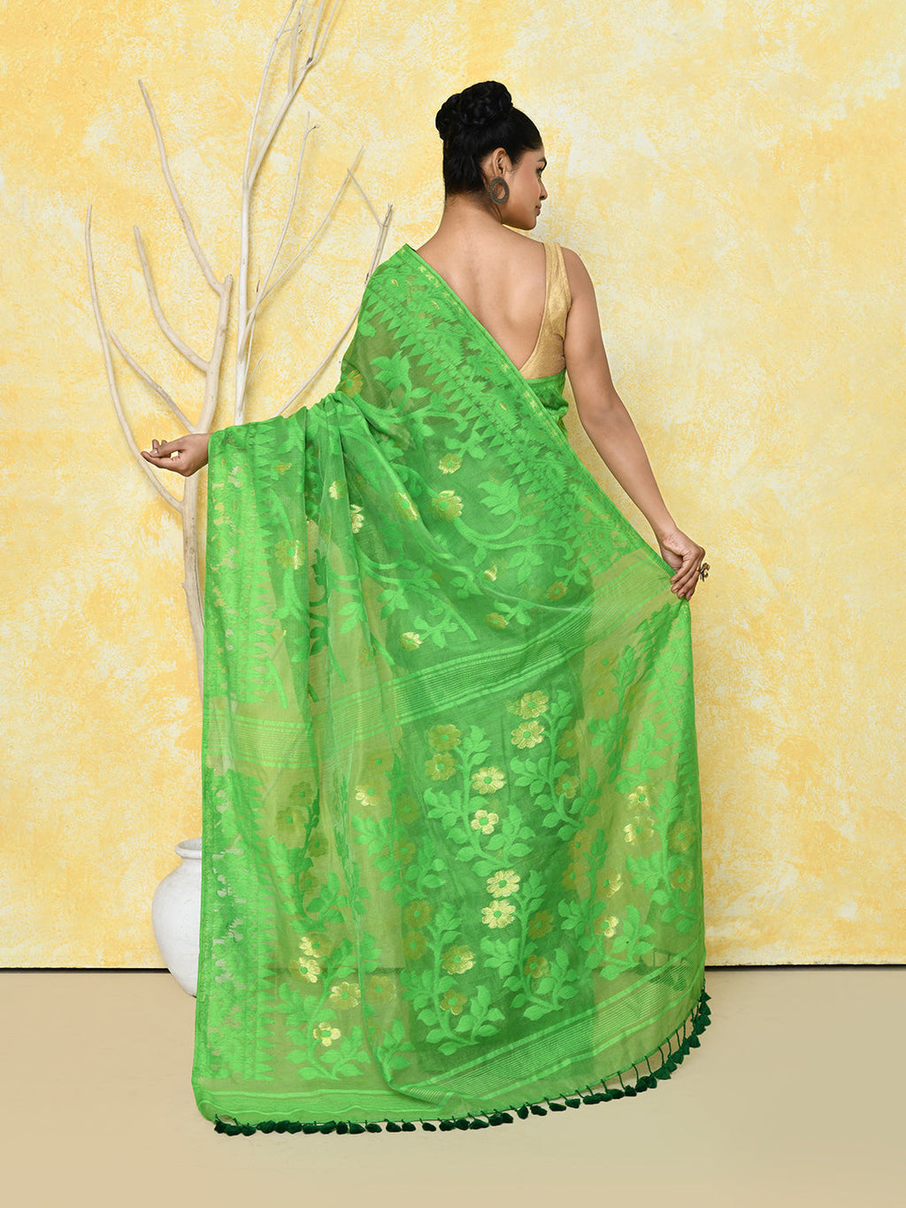 Piyari Fashion Women's Green Cotton Silk Jamdani Saree - Distacart