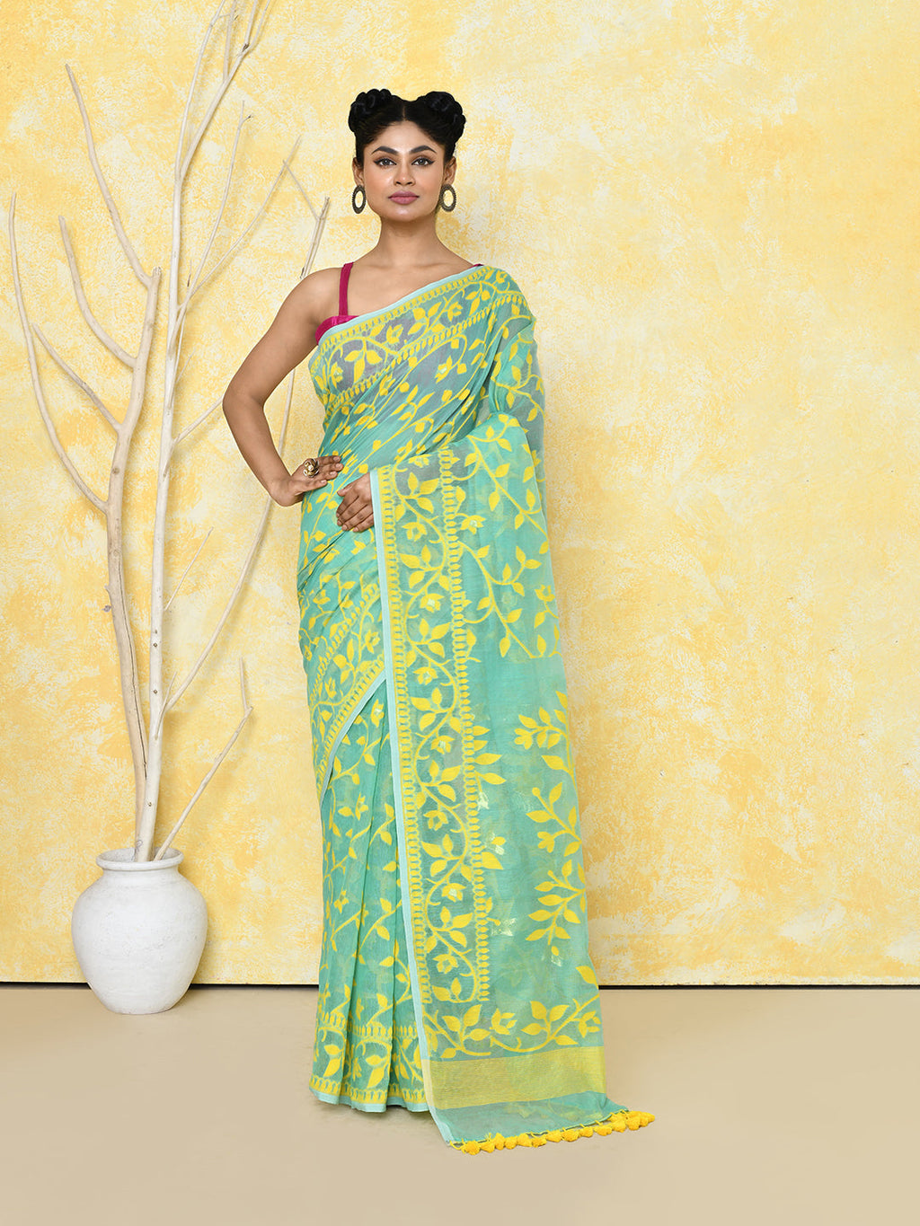 Piyari Fashion Women's Light Turquoise Cotton Silk Jamdani Saree - Distacart