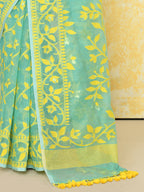 Piyari Fashion Women's Light Turquoise Cotton Silk Jamdani Saree - Distacart