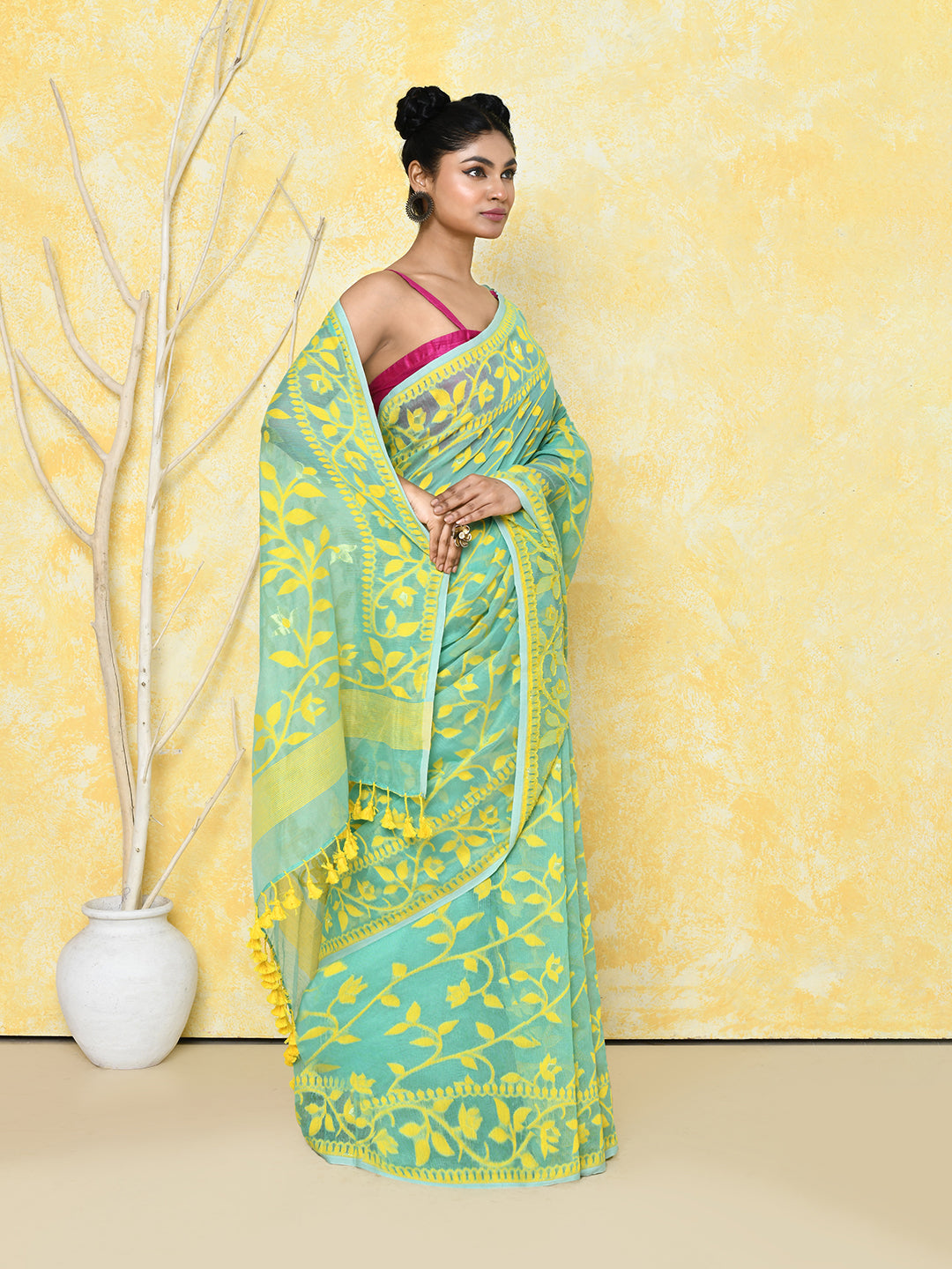 Piyari Fashion Women's Light Turquoise Cotton Silk Jamdani Saree - Distacart