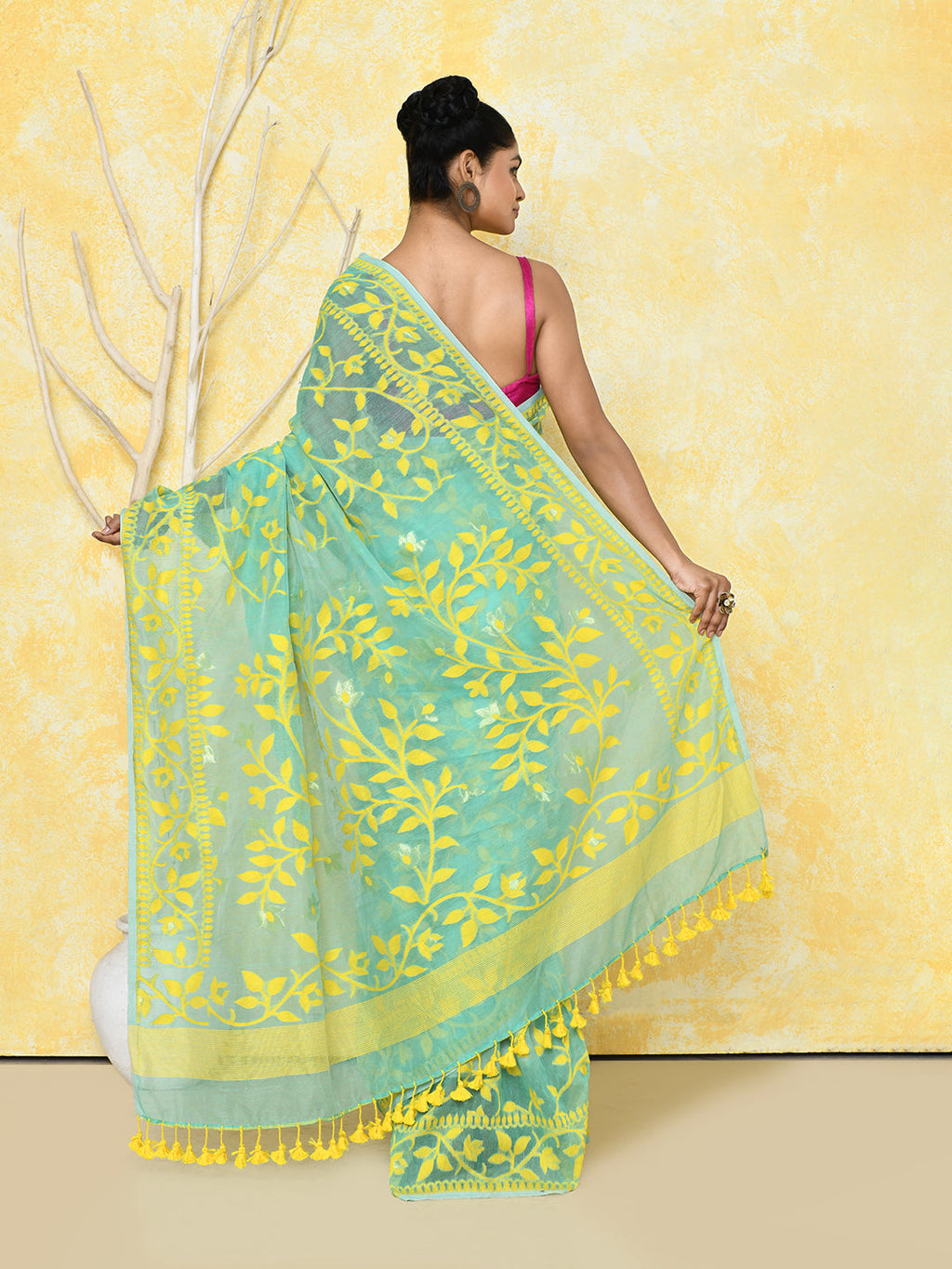 Piyari Fashion Women's Light Turquoise Cotton Silk Jamdani Saree - Distacart