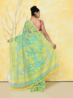 Piyari Fashion Women's Light Turquoise Cotton Silk Jamdani Saree - Distacart