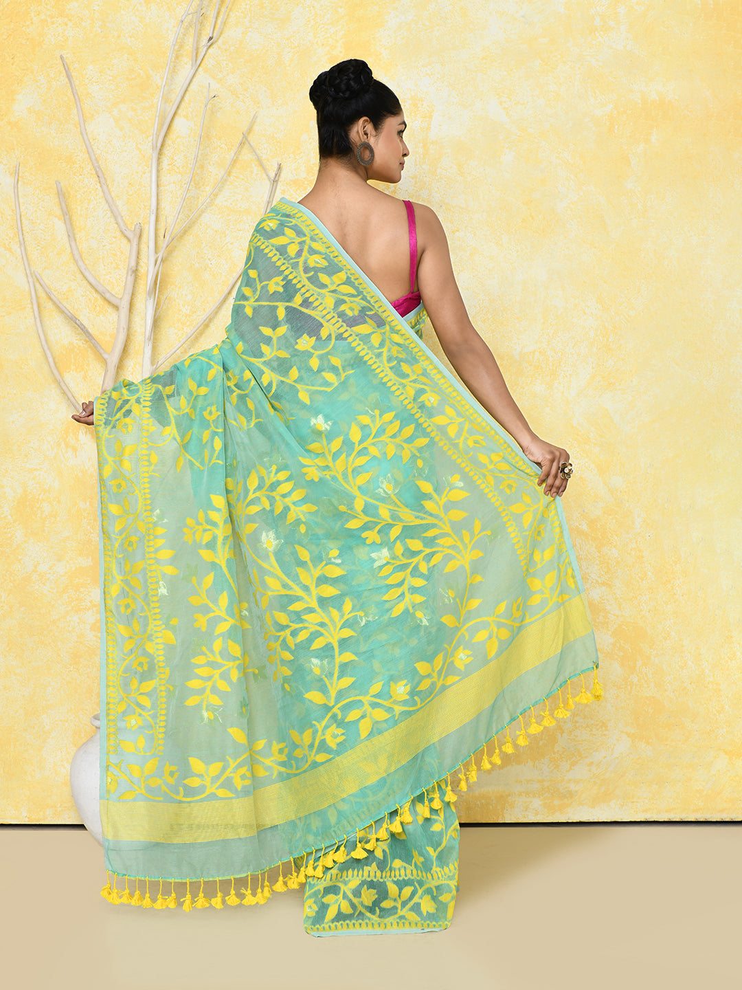 Piyari Fashion Women's Light Turquoise Cotton Silk Jamdani Saree - Distacart