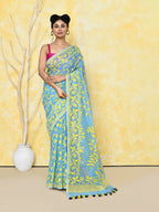 Piyari Fashion Women's Sky Blue Cotton Silk Jamdani Saree - Distacart