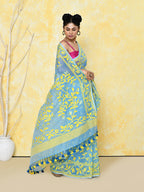 Piyari Fashion Women's Sky Blue Cotton Silk Jamdani Saree - Distacart