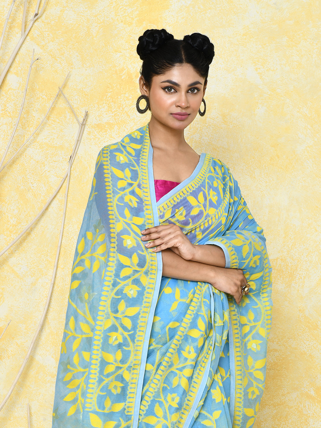 Piyari Fashion Women's Sky Blue Cotton Silk Jamdani Saree - Distacart
