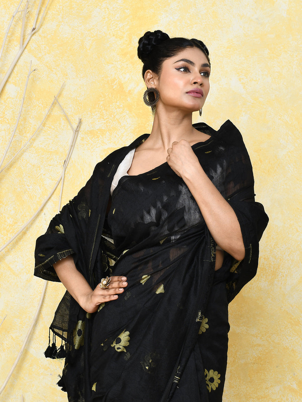 Piyari Fashion Women's Black Cotton Silk Jamdani Saree - Distacart