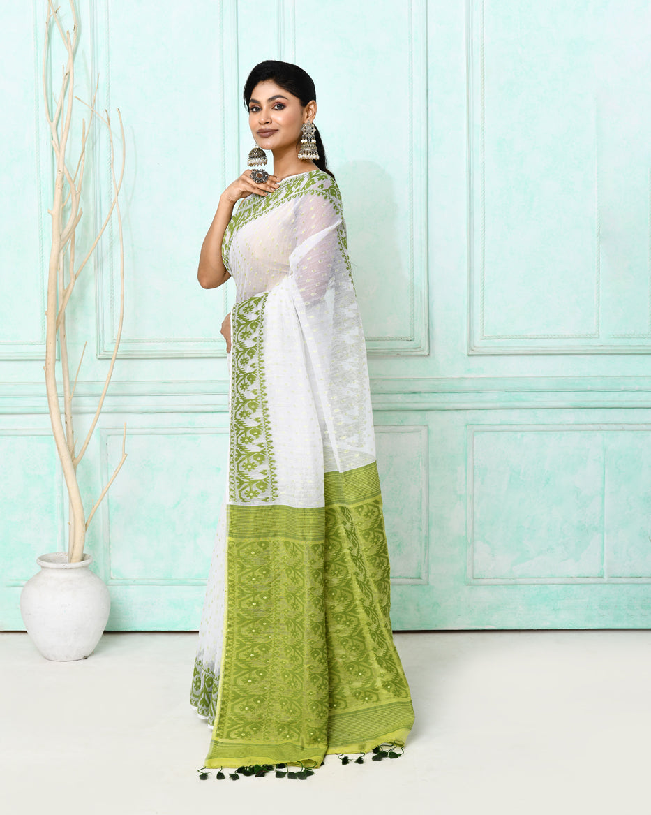 Piyari Fashion Women's White Cotton Silk Jamdani Saree - Distacart