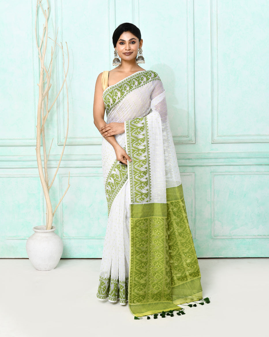 Piyari Fashion Women's White Cotton Silk Jamdani Saree - Distacart