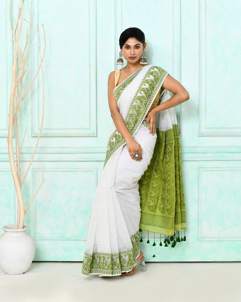 Piyari Fashion Women's White Cotton Silk Jamdani Saree - Distacart