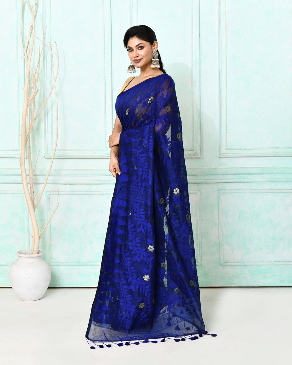 Piyari Fashion Women's Blue Cotton Silk Jamdani Saree - Distacart
