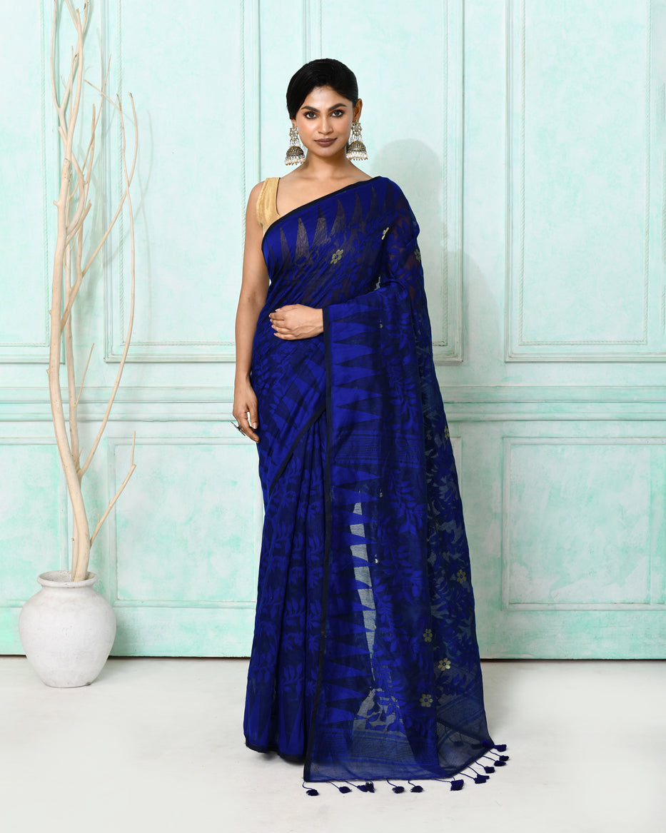 Piyari Fashion Women's Blue Cotton Silk Jamdani Saree - Distacart