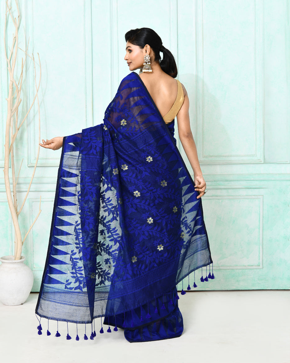 Piyari Fashion Women's Blue Cotton Silk Jamdani Saree - Distacart