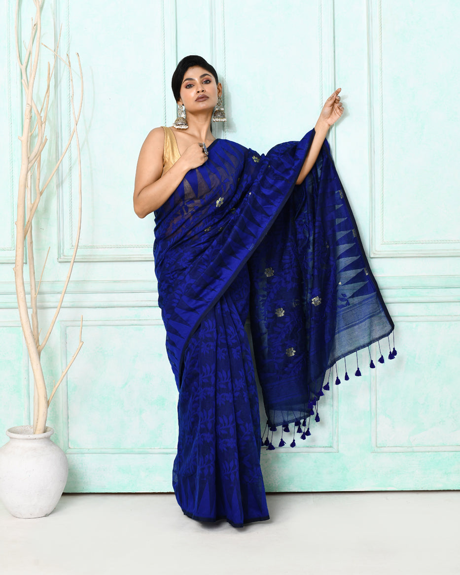 Piyari Fashion Women's Blue Cotton Silk Jamdani Saree - Distacart