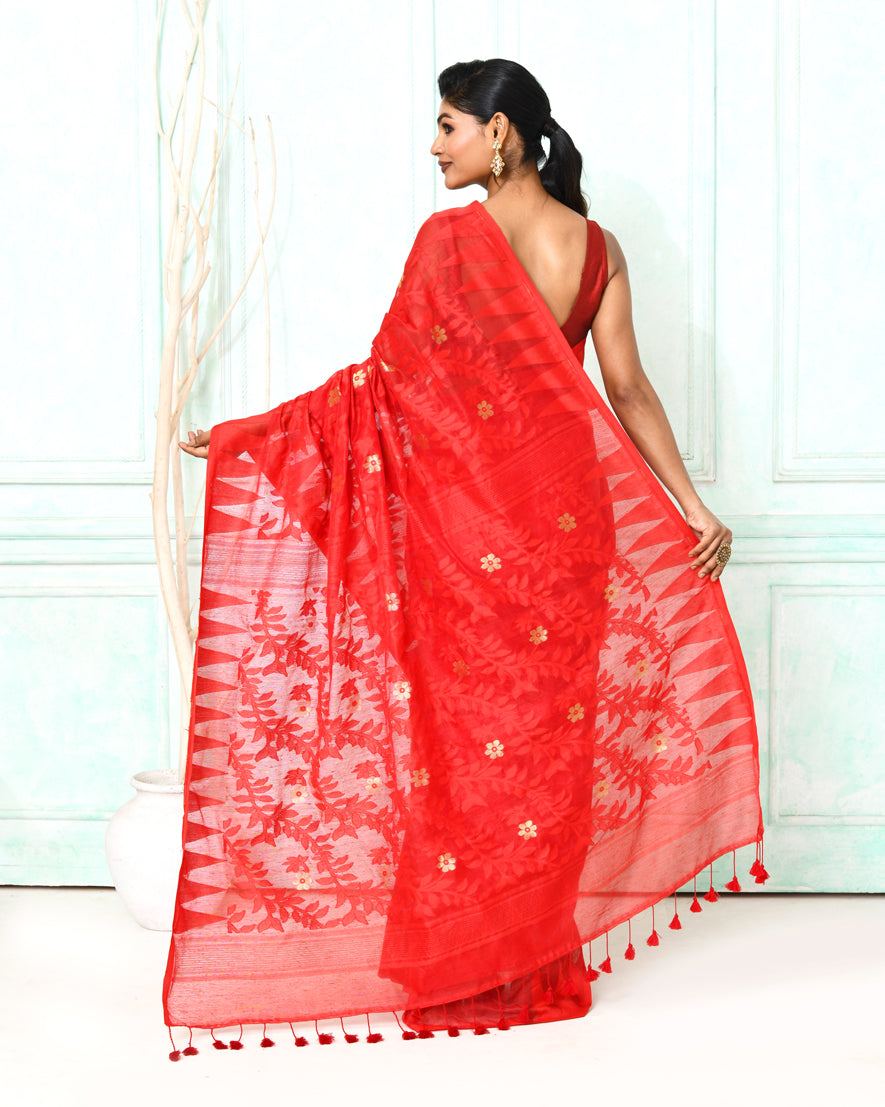 Piyari Fashion Women's Red Cotton Silk Jamdani Saree - Distacart