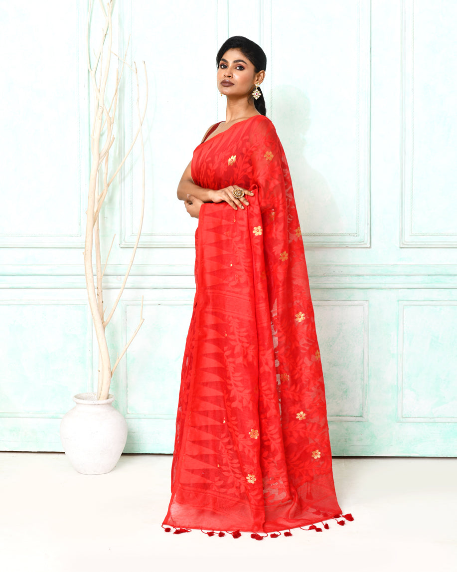 Piyari Fashion Women's Red Cotton Silk Jamdani Saree - Distacart