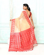 Piyari Fashion Women's Muga Red Cotton Silk Jamdani Saree - Distacart