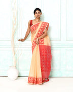 Piyari Fashion Women's Muga Red Cotton Silk Jamdani Saree - Distacart